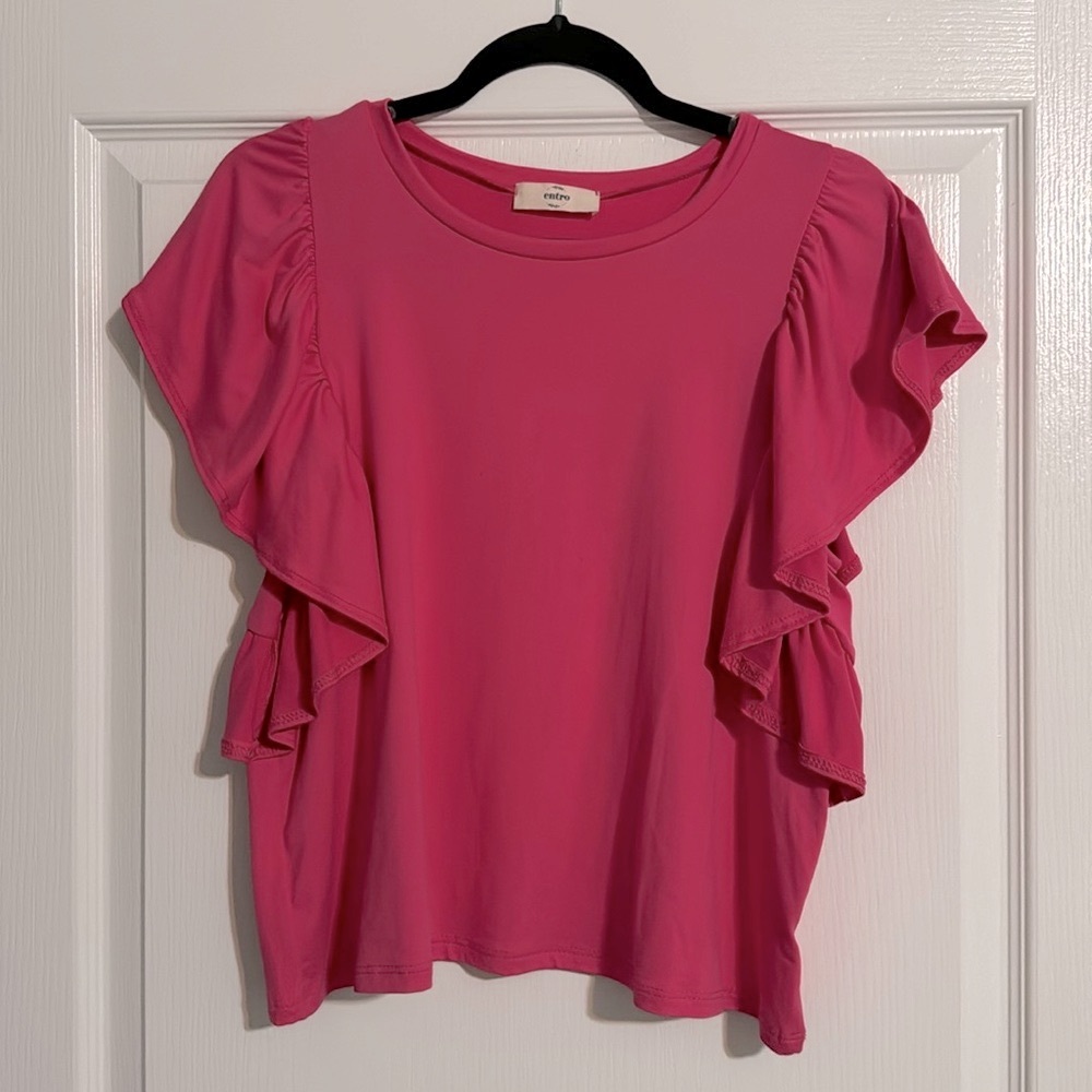 Pink Entro Ruffle Short Sleeve Top Size Small